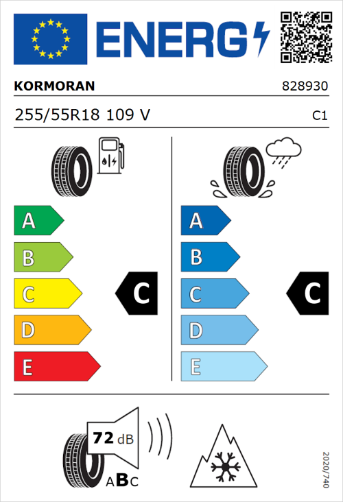 Tyre Label for Kormoran Snow 255/55R18 109V