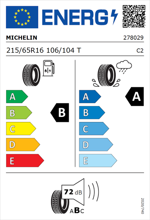 Tyre Label for Michelin Agilis 3 215/65R16 106/104T