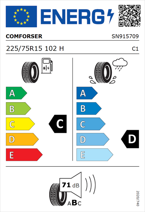 Tyre Label for Comforser CF2000 225/75R15 102H