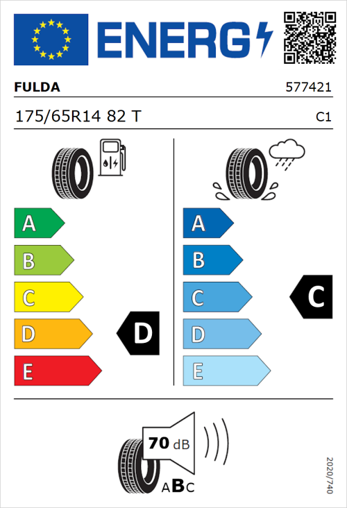 Tyre Label for Fulda EcoControl 175/65R14 82T