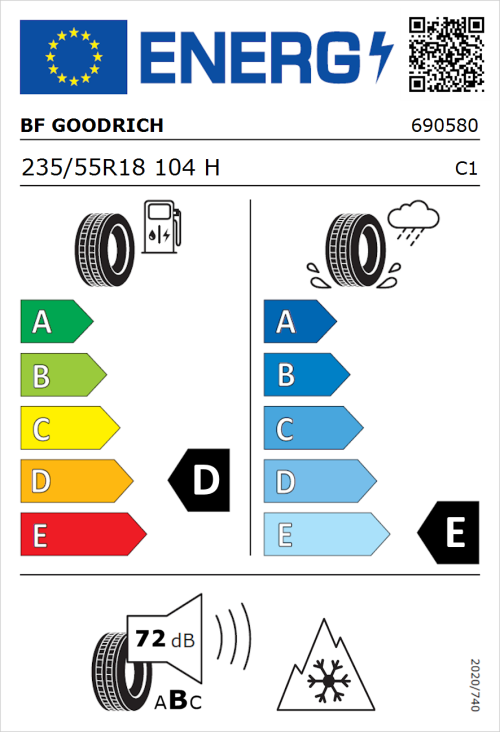 Tyre Label for BF Goodrich Trail-Terrain T/A 235/55R18 104H