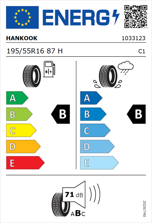 Tyre Label for Hankook Kinergy Eco 2 K435 195/55R16 87H