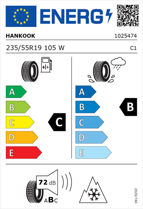 Tyre Label for Hankook Kinergy 4S 2 H750 235/55R19 105W