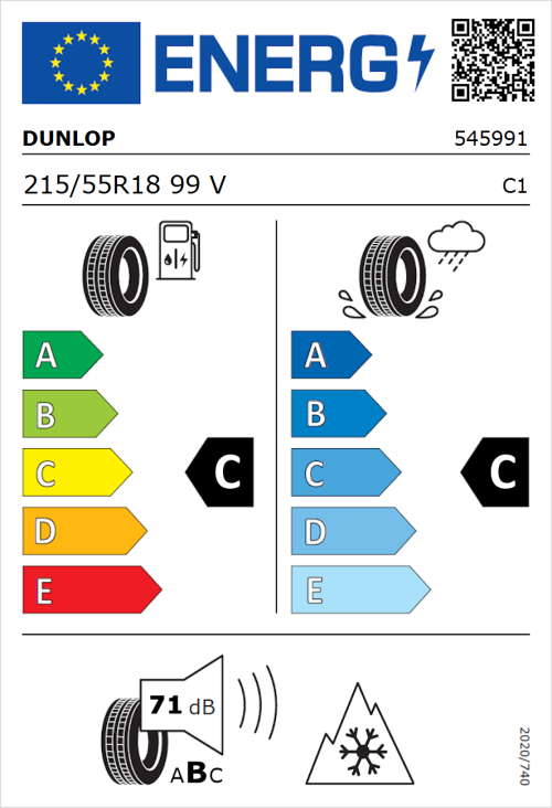 Tyre Label for Dunlop SP Winter Sport 5 SUV 215/55R18 99V