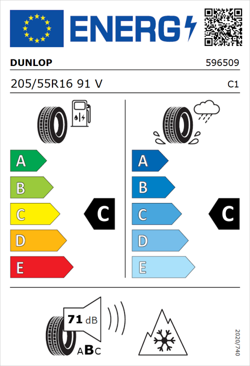 Tyre Label for Dunlop All Season 2 205/55R16 91V