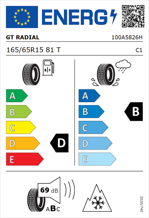 Tyre Label for GT Radial Climate Active 165/65R15 81T