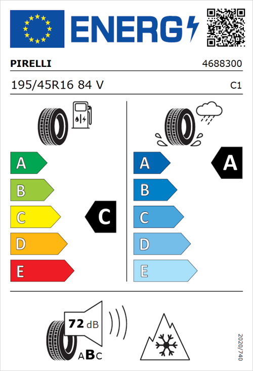 Tyre Label for Pirelli Cinturato All Season SF3 195/45R16 84V