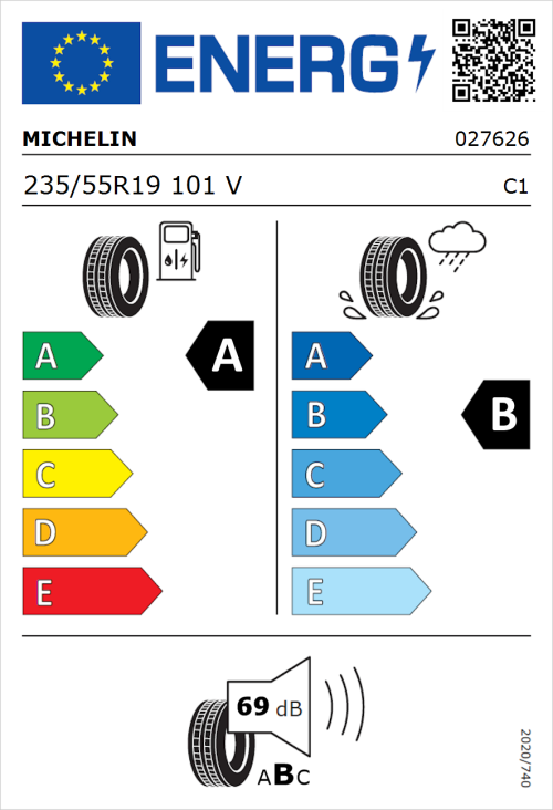 Tyre Label for Michelin Primacy 5 Energy 235/55R19 101V