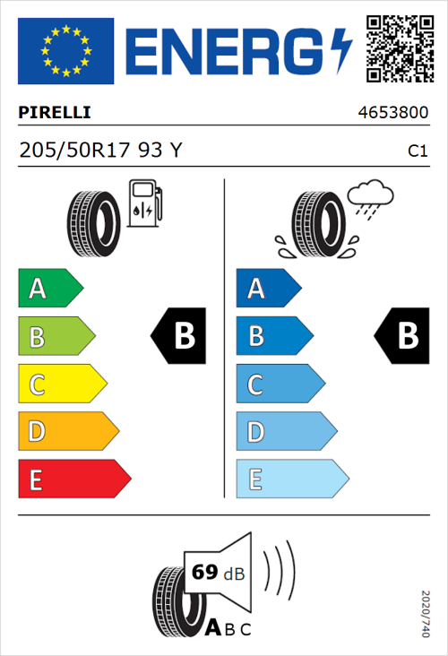 Tyre Label for Pirelli Powergy 2 205/50R17 93Y