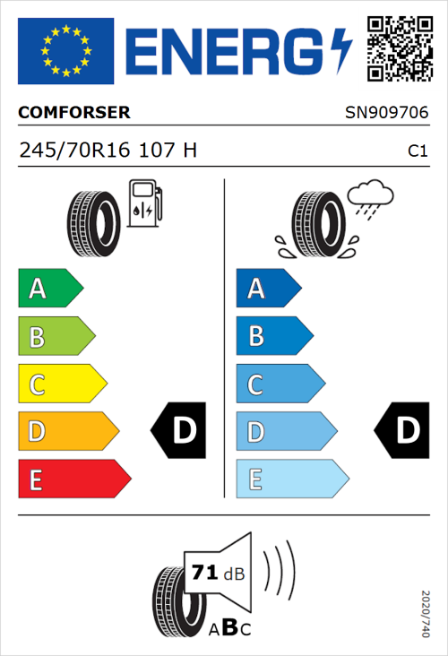 Tyre Label for Comforser CF2000 245/70R16 107H